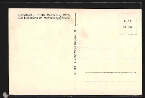 AK Düsseldorf, Grosse Ausstellung 1926, Liliputbahn im Ausstellungsgelände