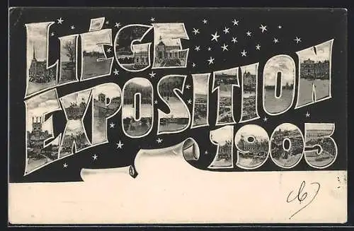 AK Lüttich, Weltausstellung 1905, Details vom Gelände und der Stadt im Schriftzug Liége Exposition 1905