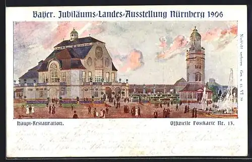 Künstler-AK Nürnberg, Landes-Ausstellung 1906, Hauopt-Restaurant