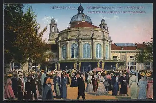 AK Dresden, Intern. Hygiene-Ausstellung 1911, Konzertplatz vor dem Hauptrestaurant