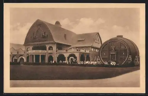 AK Leipzig, Int. Baufachausstellung 1913, Bayerische Bierhalle und Riesenfass