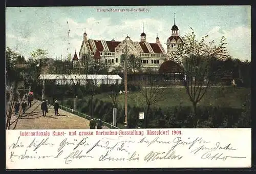 AK Düsseldorf, Inter. Kunst- & grosse Gartenbau-Ausstellung 1904, Haupt-Restaurant-Festhalle