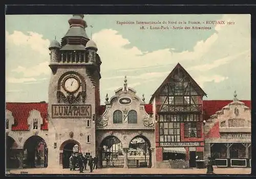 AK Roubaix, Exposition Internationale du Nord de la France 1911, Luna-Park, Sortie des Attractions
