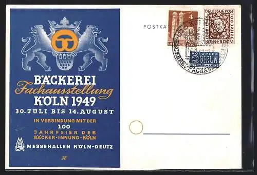 AK Köln, Bäckerei-Fach-Ausstellung 1949, 100-Jahrfeier Bäckerinnung, Wappen