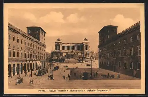AK Roma, Piazza Venezia e Monumento Vittorio Emanuele II, Strassenbahn