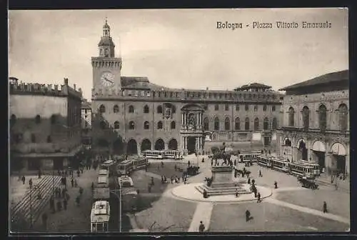 AK Bologna, Piazza Vittorio Emanuele, Strassenbahn