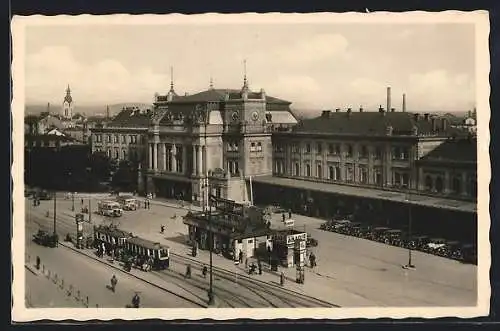 AK Brünn, Strassenbahn am Bahnhof