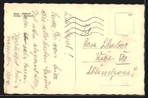 AK Brünn, Strassenbahn am Bahnhof