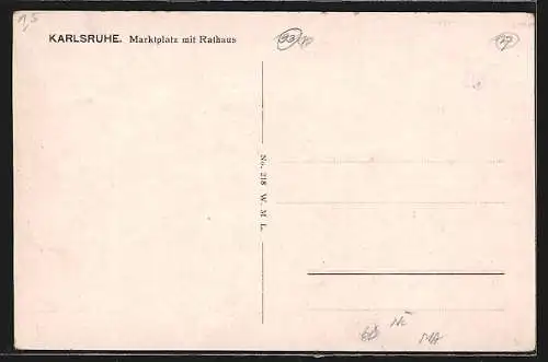 AK Karlsruhe, Strassenbahn bei Marktplatz am Rathaus