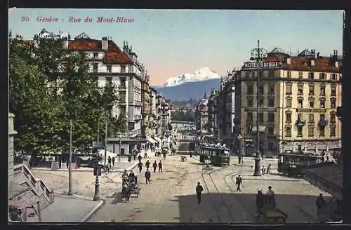 AK Genève, Rue du Mont-Blanc, Strassenbahn