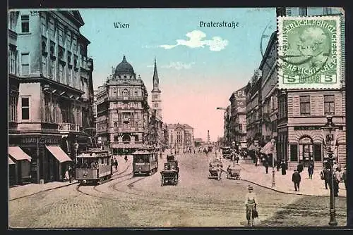AK Wien, Praterstrasse mit Strassenbahn