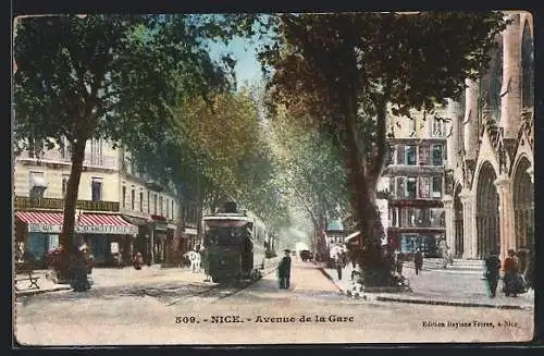AK Nice, Avenue de la Gare, Strassenbahn