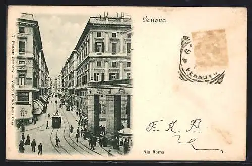 AK Genova, Via Roma, Strassenbahn