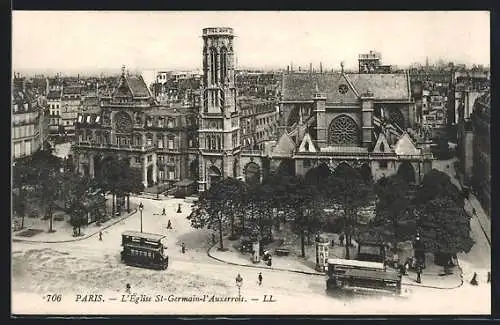 AK Paris, L`Église St-Germain-l`Auxerrois, Strassenbahn