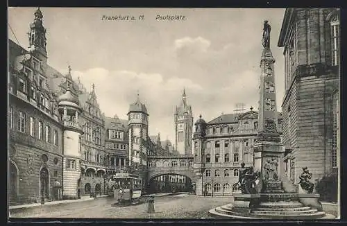 AK Frankfurt / Main, Paulsplatz mit Strassenbahn