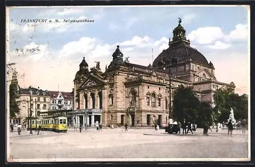 AK Frankfurt a. M., Strassenbahn am Schauspielhaus