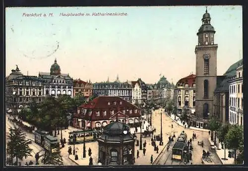 AK Frankfurt a. Main, Hauptwache mit Katharinenkirche, Strassenbahn
