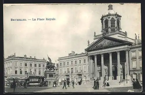 AK Bruxelles, La Place Royale, tram, Strassenbahn
