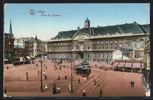 AK Liège, Place St. Lambert, tram, Strassenbahn
