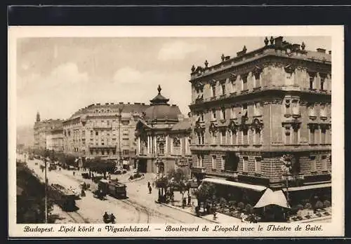 AK Budapest, Boulevard de Léopold avec le Théatre de Gaité, Strassenbahn