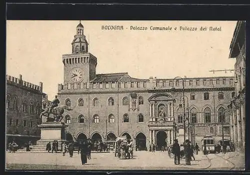 AK Bologna, Palazzo Comunale e Palazzo dei Natai, Strassenbahn