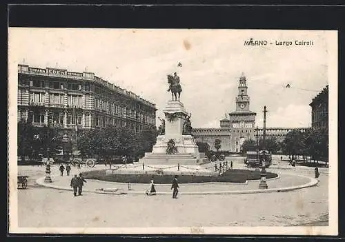 AK Milano, Largo Cairoli, Strassenbahn