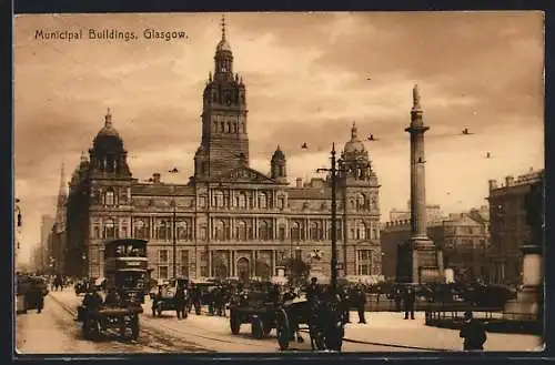 AK Glasgow, Municipal Buildings, Strassenbahn