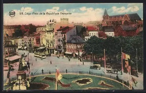 AK Liége, Place de la Republique Francaise, Strassenbahn