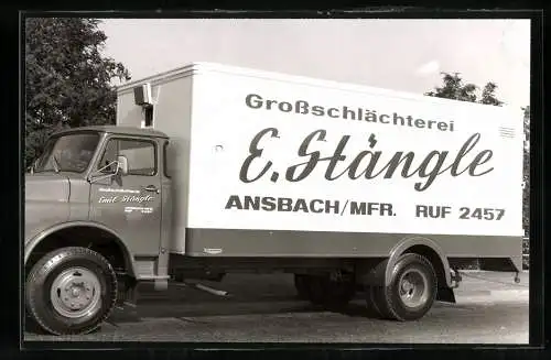 Fotografie Ackermann-Fahrzeugbau Wuppertal, Lastwagen Aufbauten, LKW Fa. E. Stängle Grossschlächterei in Ansbach Mfr.