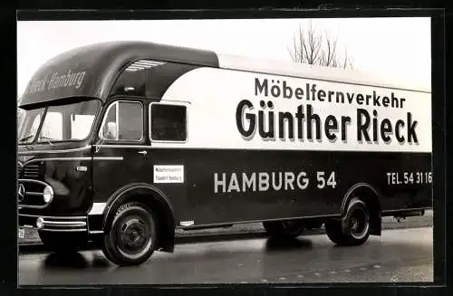 Fotografie Ackermann-Fahrzeugbau Wuppertal, Lastwagen Aufbauten, LKW Mercedes Benz Fa. Günther Rieck Spedition Hamburg
