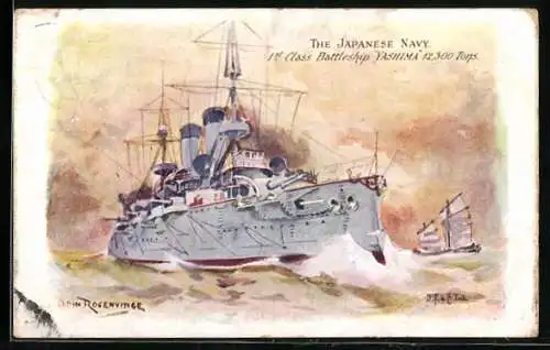 Künstler-AK Japanese Navy, Battleship Yashima, Kriegsschiff