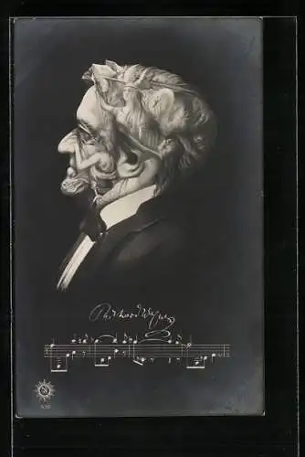 AK Walküre u. Rheintochter bilden das Gesicht des Komponisten Richard Wagner, optische Täuschung