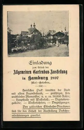 AK Hamburg, Gartenbau-Ausstellung 1897, Ausstellungsgelände, Ganzsache 3 Pfennig