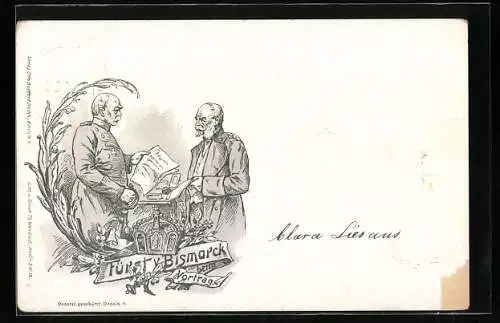 Lithographie Fürst Bismarck beim Vortrag bei Kaiser Wilhelm I., Ganzsache 5 Pfennig
