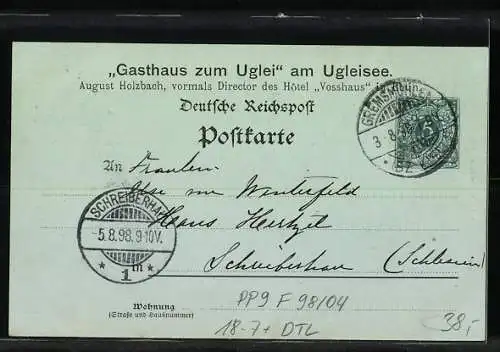 Mondschein-AK Ganzsache PP9F98 /04: Eutin, Gasthaus zum Uglei am Ugleisee