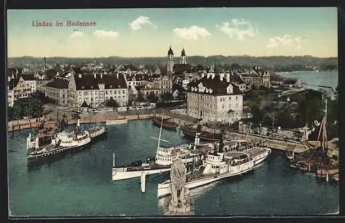 AK Lindau / Bodensee, Ortspanorama mit Hafen