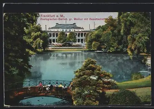 AK Frankfurt-Ostend, Zoologischer Garten, gr. Weiher mit Gesellschaftshaus