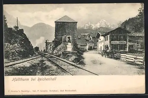 AK Bischofswiesen, Hallturm an der Bahnschienen