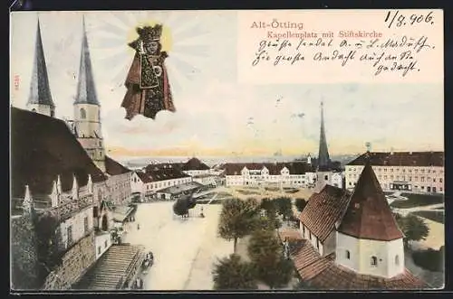 AK Altötting, Kapellenplatz mit Stiftskirche