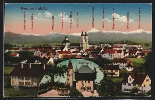 AK Kempten i. Allgäu, Burghalde, Panorama mit Kirche