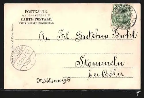 AK Kempen, die Bahnhofstrasse mit Bank und Postamt