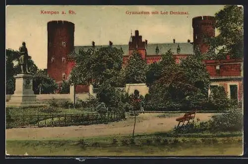 AK Kempen a. Rhein, Gymasium mit Loe-Denkmal
