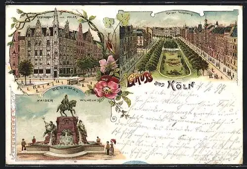 Lithographie Köln-Neustadt, Kaiser-Wilhelmring mit Anlagen aus der Vogelschau, Strassenpartie