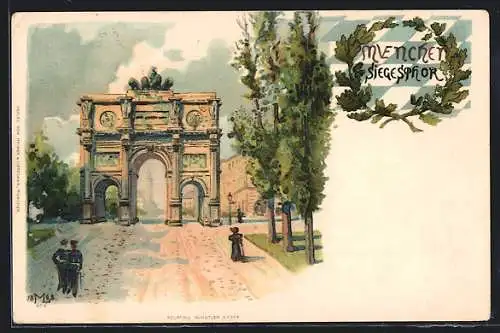 Lithographie München, Strasse am Siegesthor