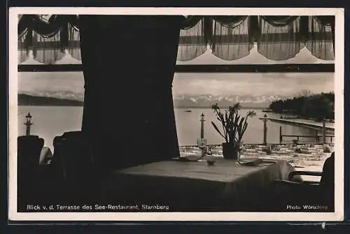 AK Starnberg, Blick v. d. Terrasse des See-Restaurants im Undosabad
