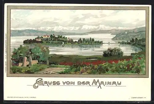 Künstler-AK K. Mutter: Insel Mainau, Blick zur Insel