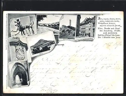 AK Jena, Hausberg, Fuchsturm, Drache und Weigel`sches Haus