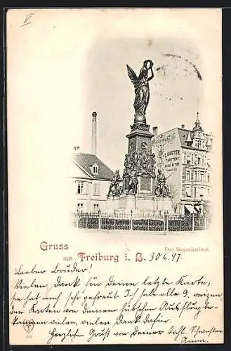 AK Freiburg i. Br., Siegesdenkmal und Wiener Café