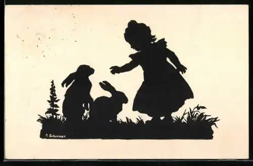 Künstler-AK Anna Schirmer: Kleines Mädchen mit Hasen