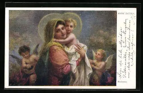 Künstler-AK Hans Zatzka: Madonna mit Jesuskind u. Engeln